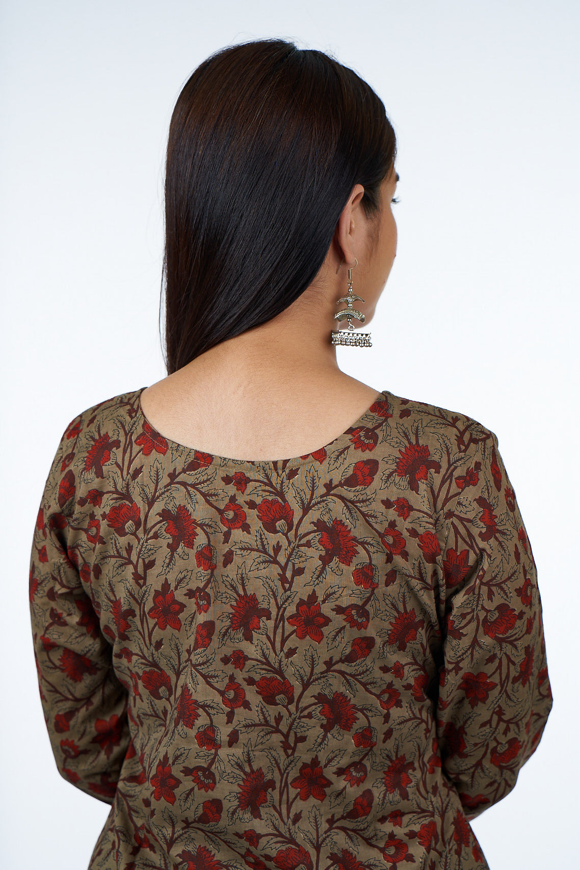 Brown Floral Cotton Kurti Set with Dupatta – Parchoon