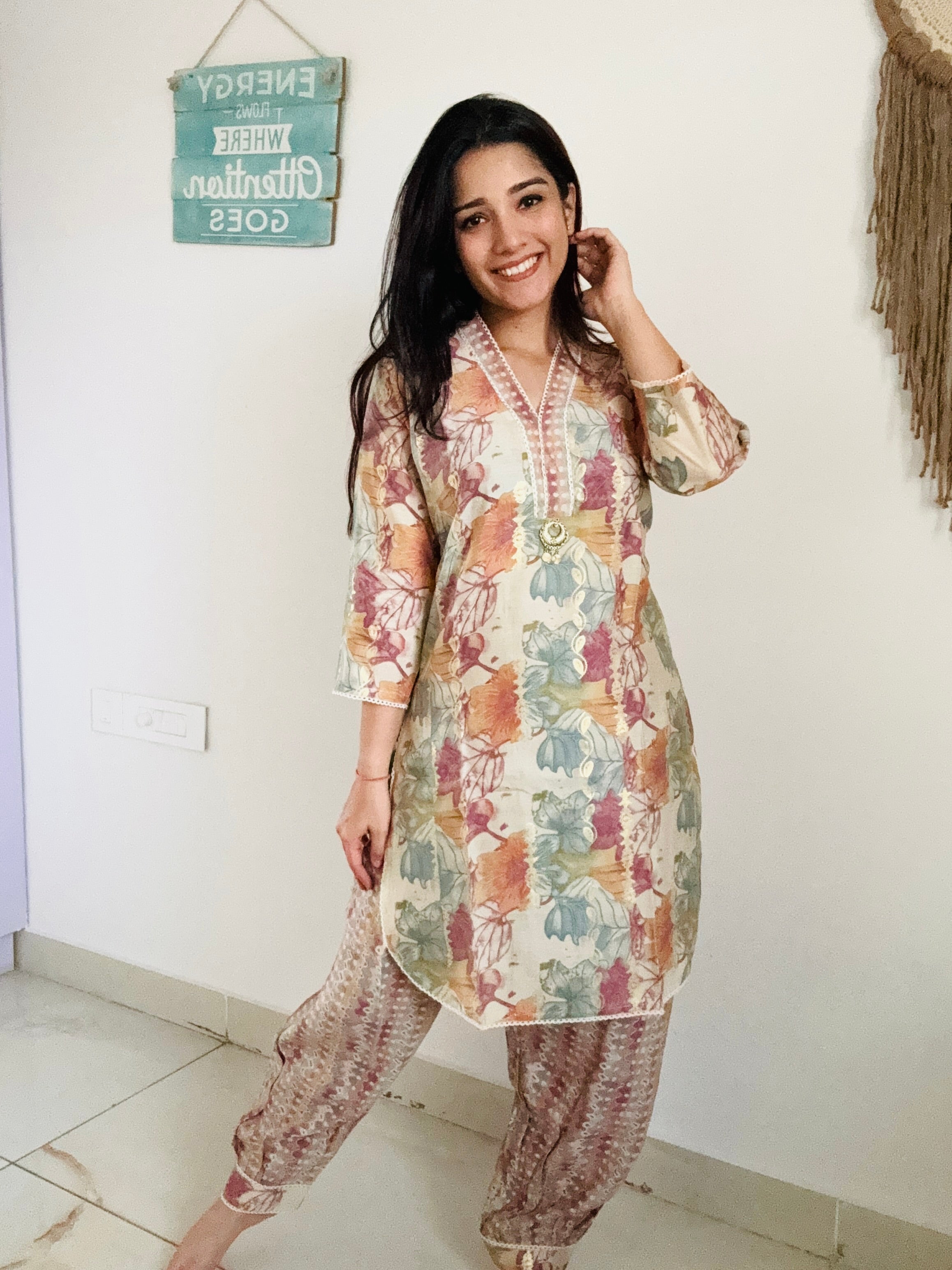 Multicolored Floral Afghani Thread Embroidered Kurti Set